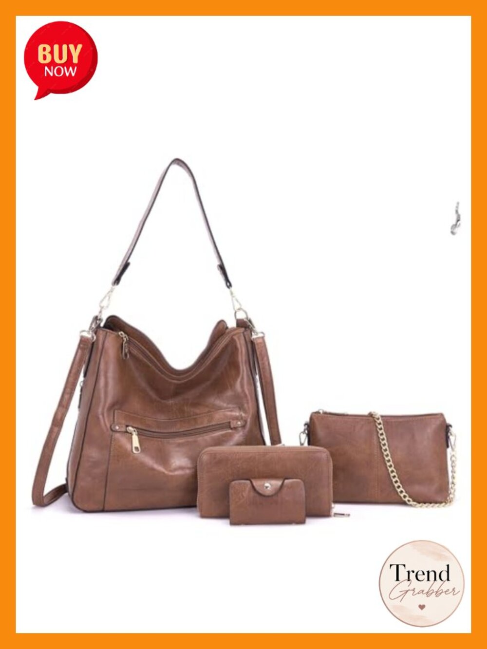 13" Women Hobo Bag Set 4pcs Large Soft PU Leather Crossbody Shoulder Bag Wallet